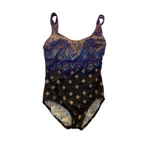 Cole of California vintage, floral, print gold accents, swimsuit, size 10